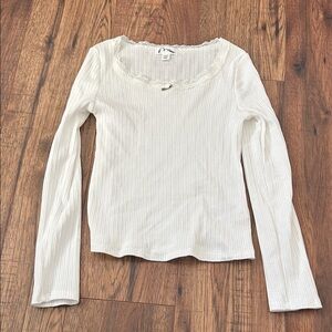 Target art class Girls White Ribbed Long Sleeve Top with Lace Trim